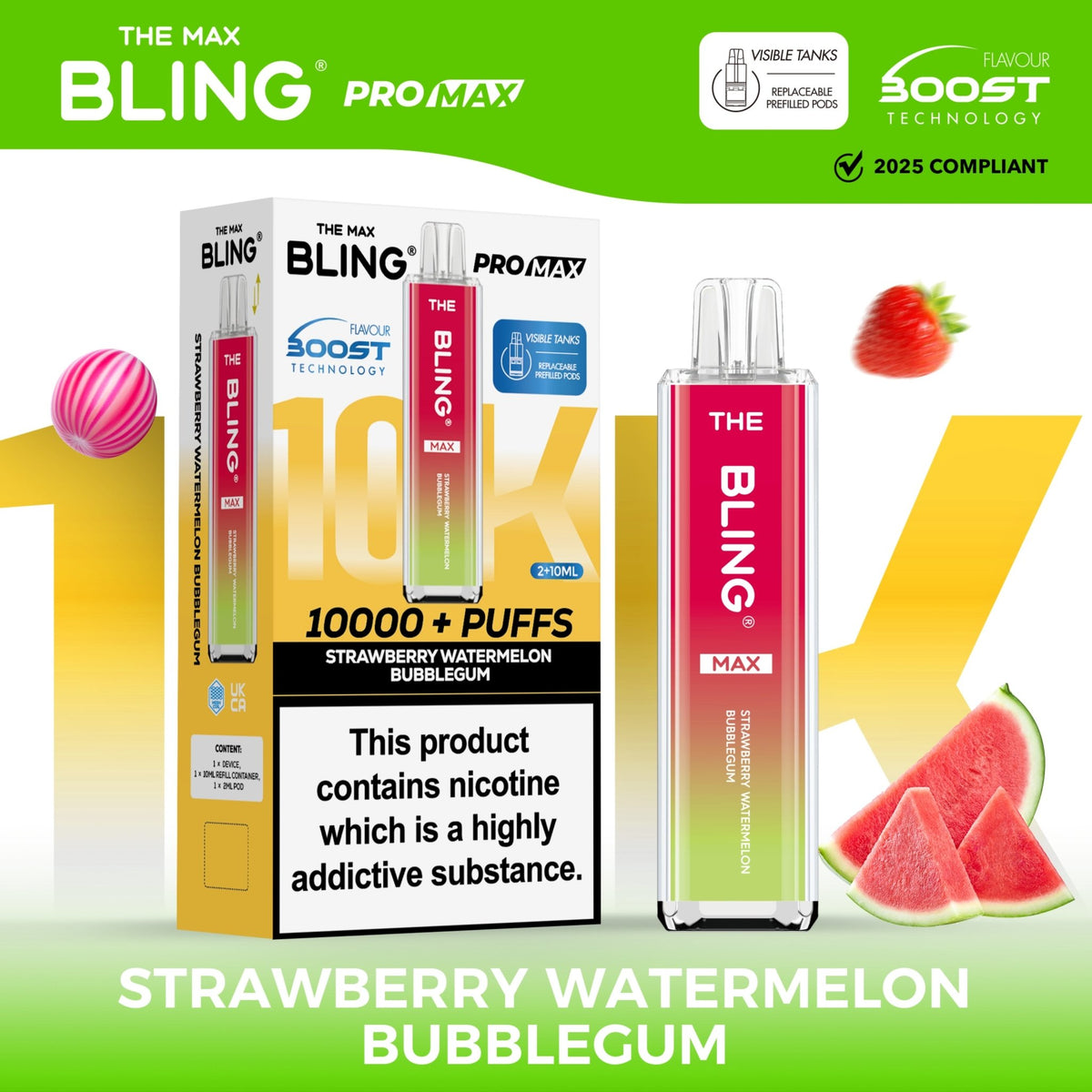 Buy The Crystal Bling Max 10000 Vape Kit Box of 5 - Strawberry Watermelon Bubble Gum