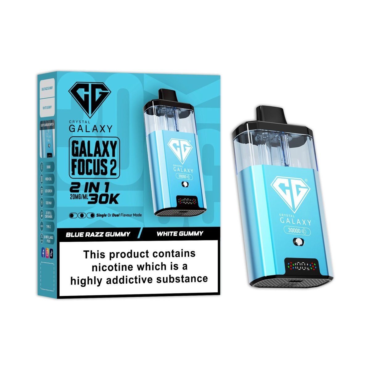 Buy Crystal Galaxy Focus 2 Prefilled 2 in 1 Pod Kit Pack of 5 - Blue Razz Gummy / White Gummy