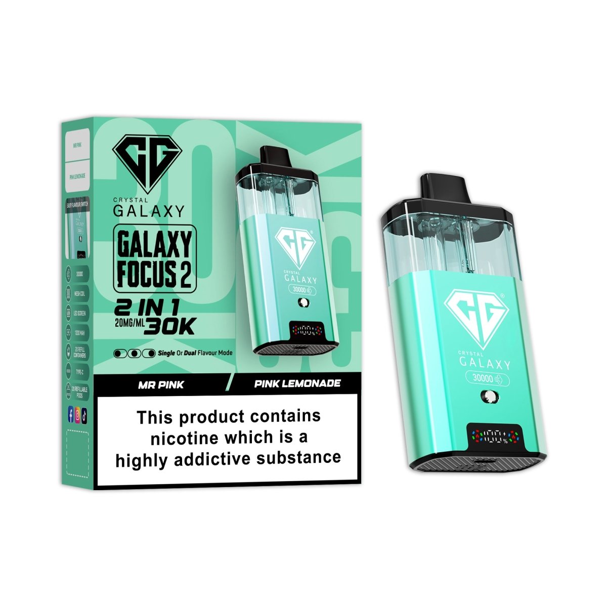 Buy Crystal Galaxy Focus 2 Prefilled 2 in 1 Pod Kit Pack of 5 - Mr Pink / Pink Lemonade