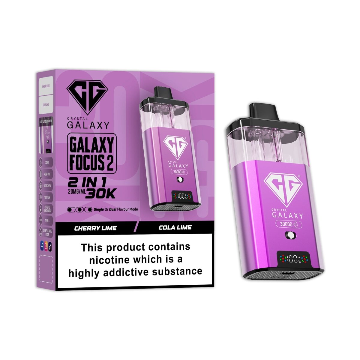 Buy Crystal Galaxy Focus 2 Prefilled 2 in 1 Pod Kit Pack of 5 - Cherry Lime / Cola Lime