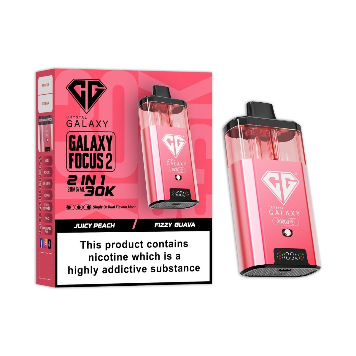 Buy Crystal Galaxy Focus 2 Prefilled 2 in 1 Pod Kit Pack of 5 - Juicy Peach / Fizzy Guava