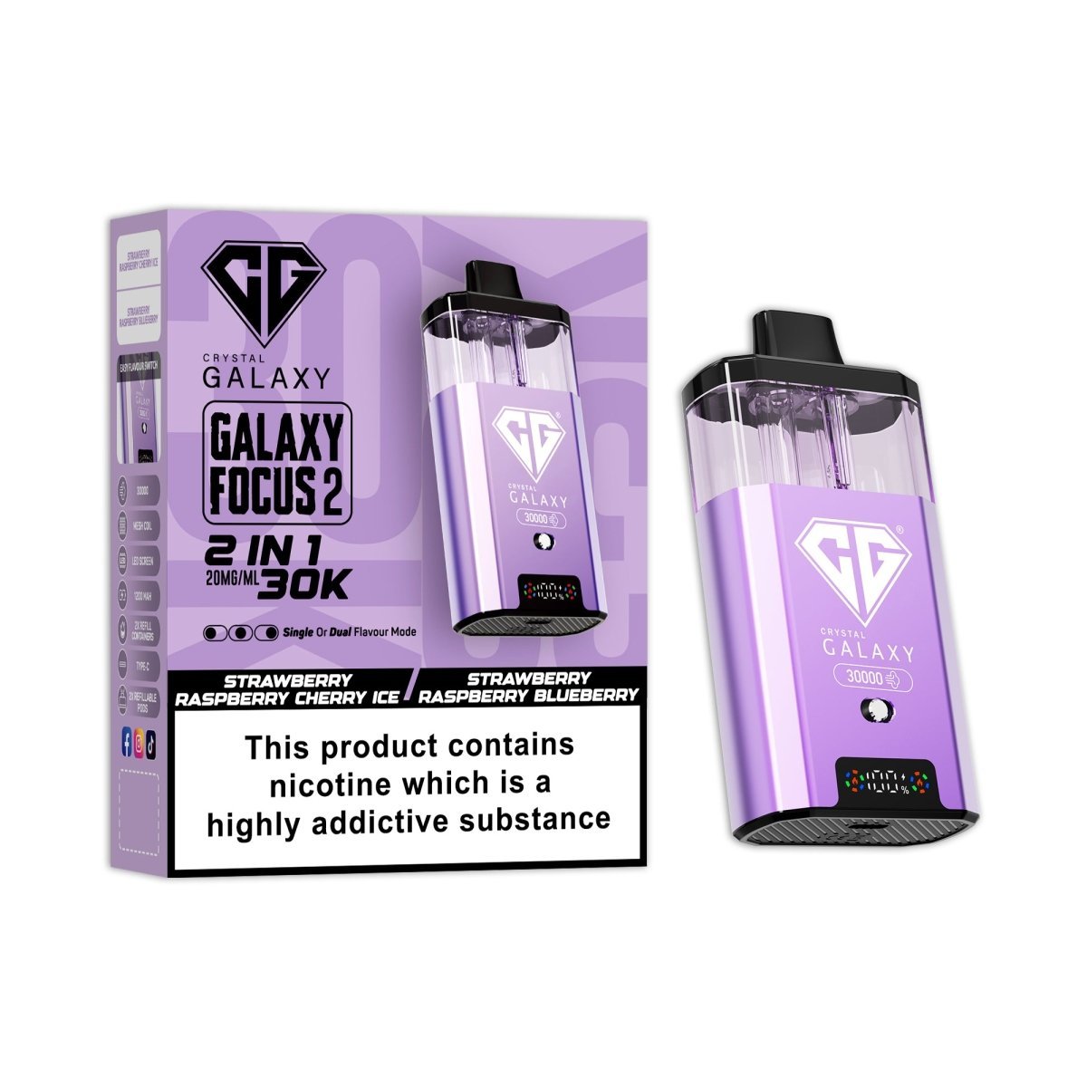 Buy Crystal Galaxy Focus 2 Prefilled 2 in 1 Pod Kit Pack of 5 - Strawberry Raspberry Cherry Ice / Strawberry Raspberry Blueberry