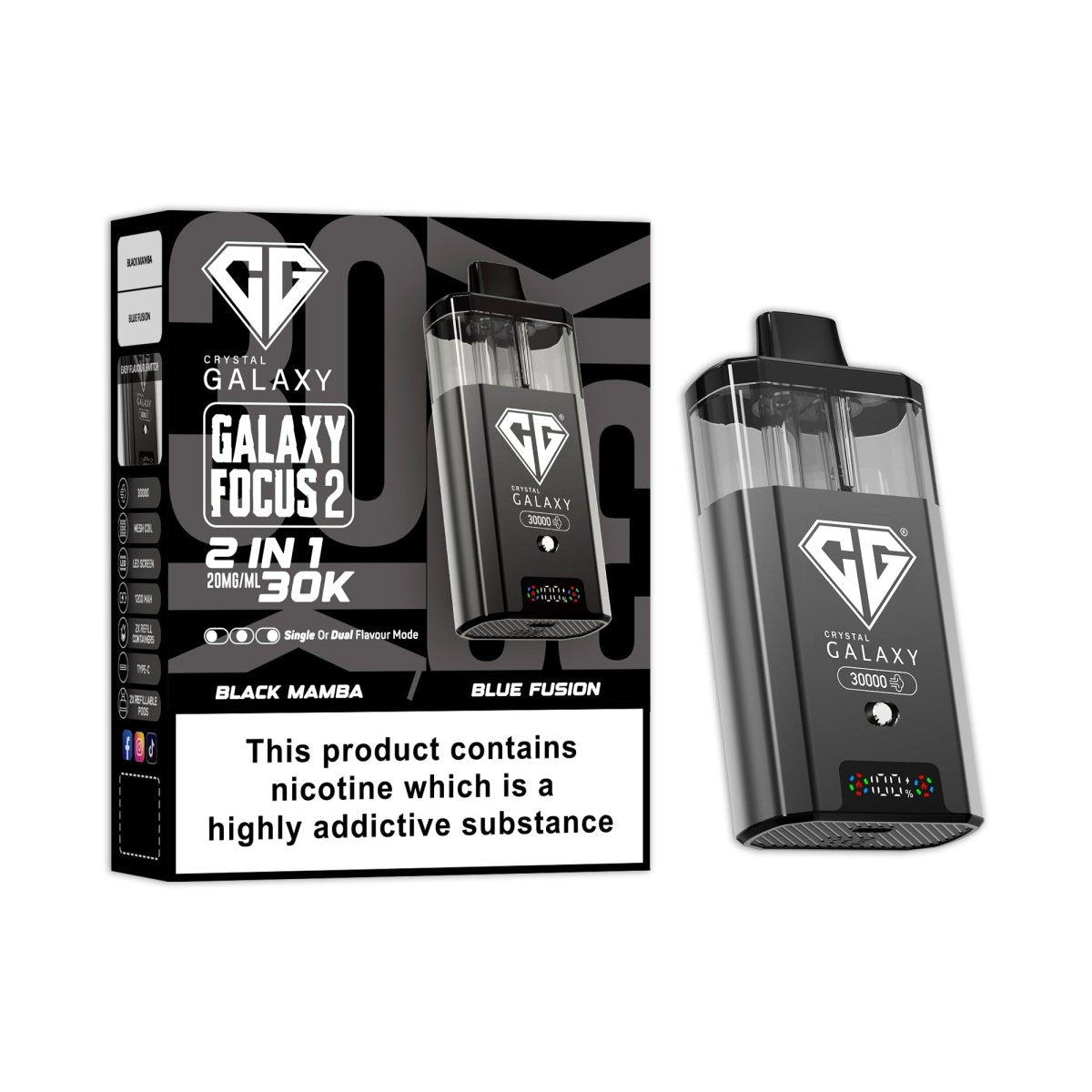 Buy Crystal Galaxy Focus 2 Prefilled 2 in 1 Pod Kit Pack of 5 - Black Mamba / Blue Fusion