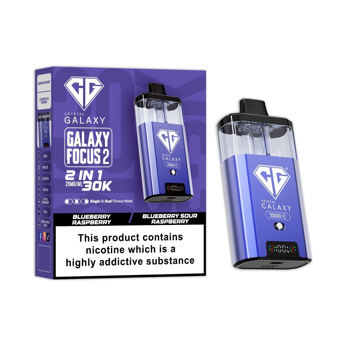Buy Crystal Galaxy Focus 2 Prefilled 2 in 1 Pod Kit Pack of 5 - Blueberry Raspberry / Blueberry Sour Raspberry