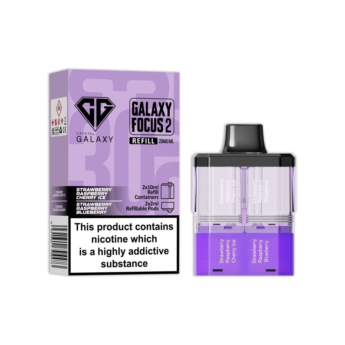 Buy Crystal Galaxy Focus 2 Replacement Pods - Strawberry Raspberry Cherry Ice / Strawberry Raspberry Blueberry