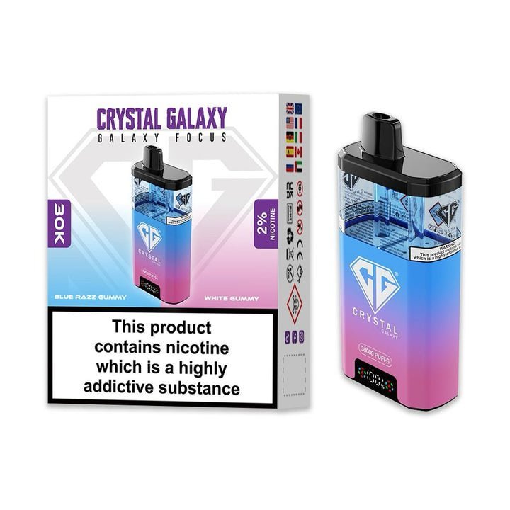 Buy Crystal Galaxy Focus 30k Disposable Vape Pack of 5 - Blue Razz Gummy & White Gummy