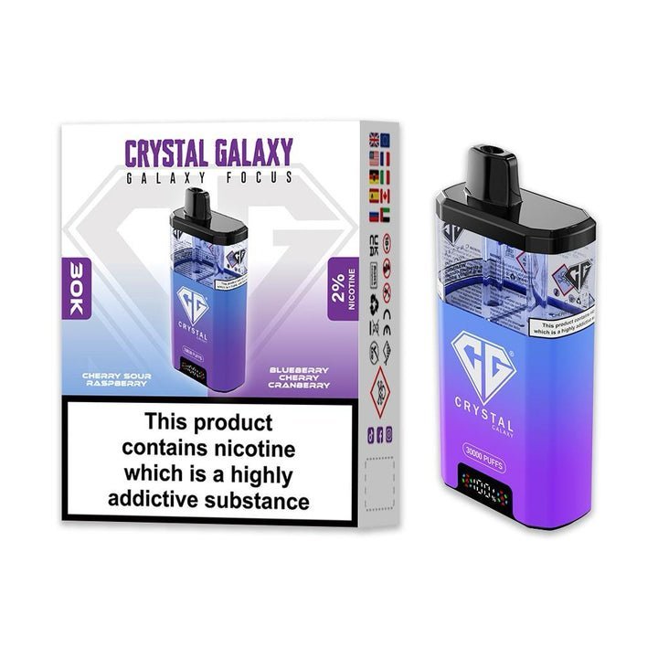 Buy Crystal Galaxy Focus 30k Disposable Vape Pack of 5 - Cherry Sour Raspberry & Blueberry Cherry Cranberry