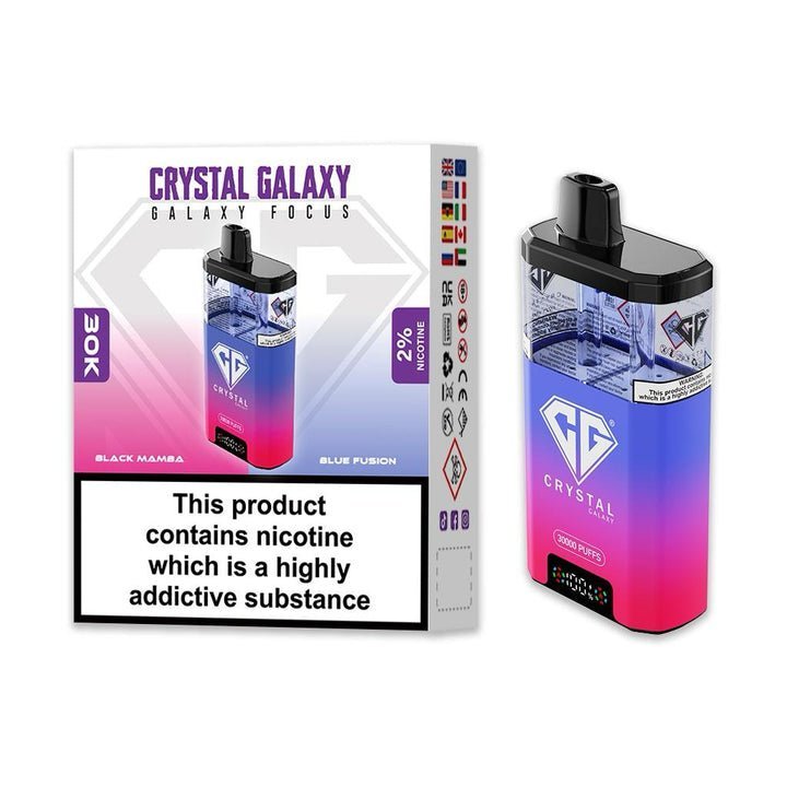 Buy Crystal Galaxy Focus 30k Disposable Vape Pack of 5 - Black Mamba & Blue Fusion