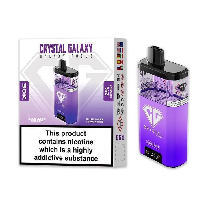 Buy Crystal Galaxy Focus 30k Disposable Vape Pack of 5 - Blue Razz Cherry & Blue Razz Lemonade