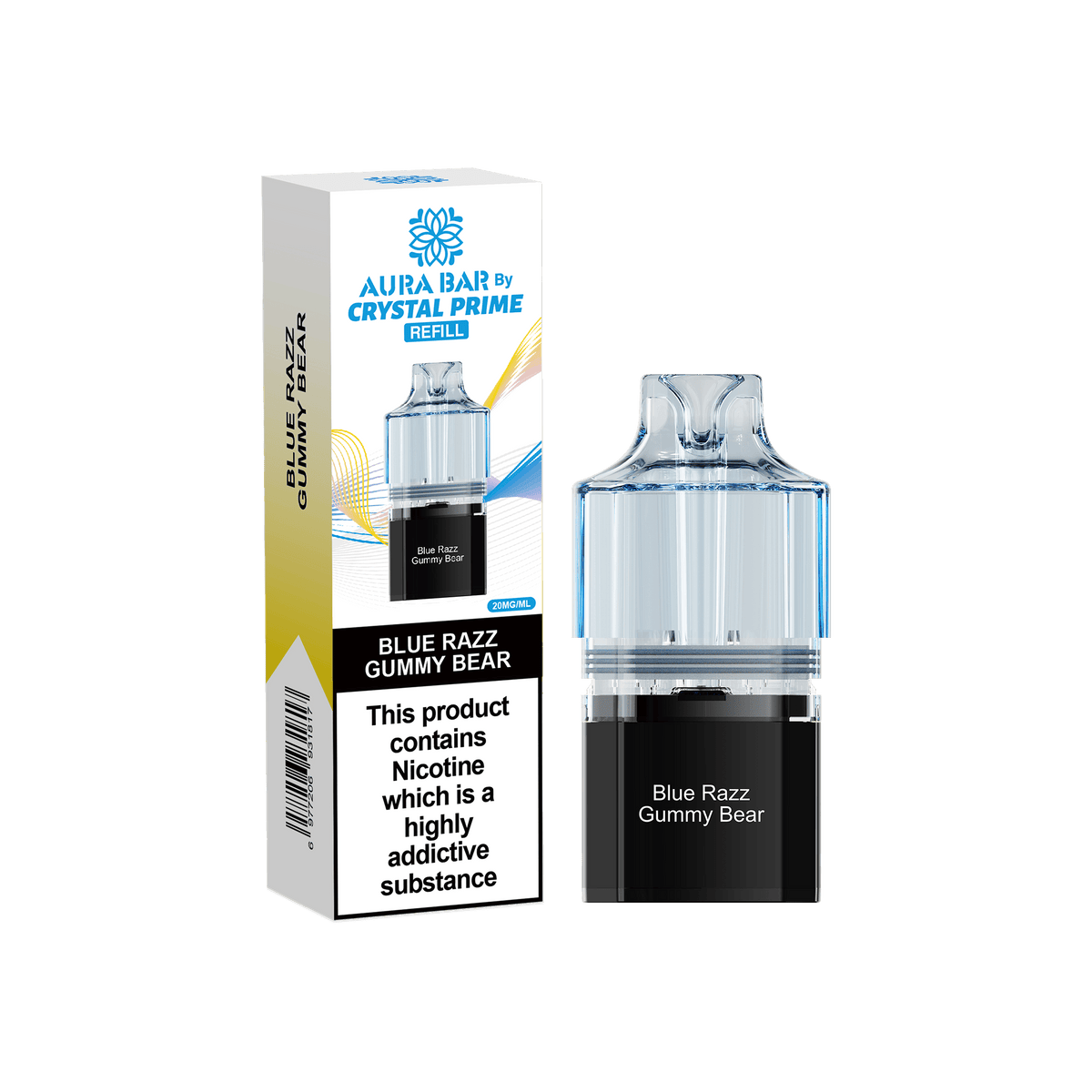 Buy Crystal Prime Aura Bar 10k Replacement Pods Box of 5 - Blue Razz Gummy Bear