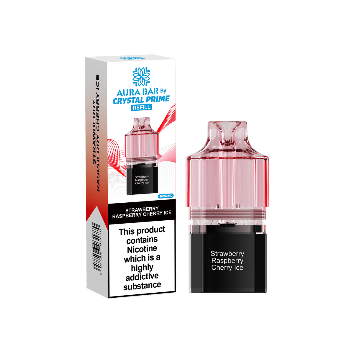 Buy Crystal Prime Aura Bar 10k Replacement Pods Box of 5 - Strawberry Raspberry Cherry