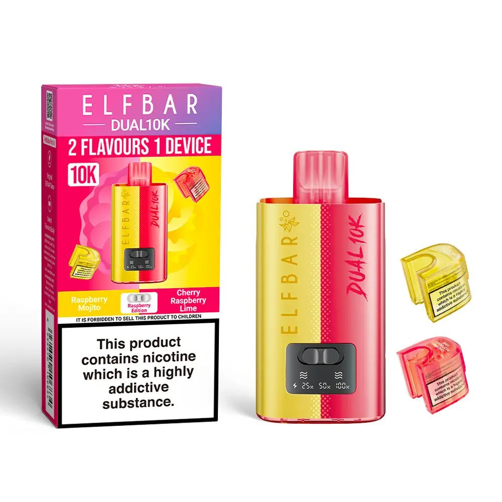 Buy Elf Bar Dual 10K Prefilled Pod Vape 2 in 1 (Pack of 5) - Raspberry Edition