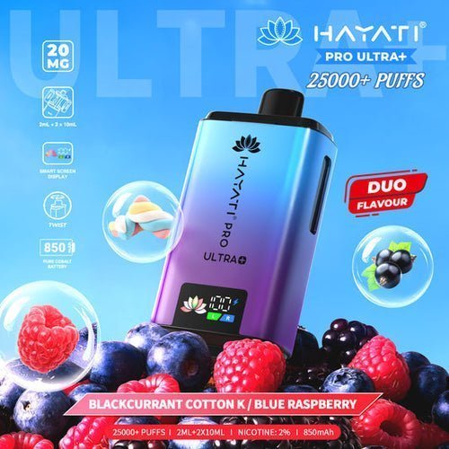 Buy Hayati Pro Ultra Plus 25k Prefilled Pod System Vape Kit Box of 5 - Blackcurrant Cotton Candy / Blue Raspberry