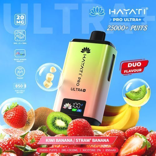 Buy Hayati Pro Ultra Plus 25k Prefilled Pod System Vape Kit Box of 5 - Kiwi Banana / Strawberry Banana