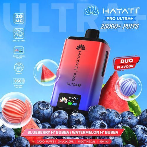Buy Hayati Pro Ultra Plus 25k Prefilled Pod System Vape Kit Box of 5 - Blueberry Hubba Bubba / Watermelon Hubba Bubba