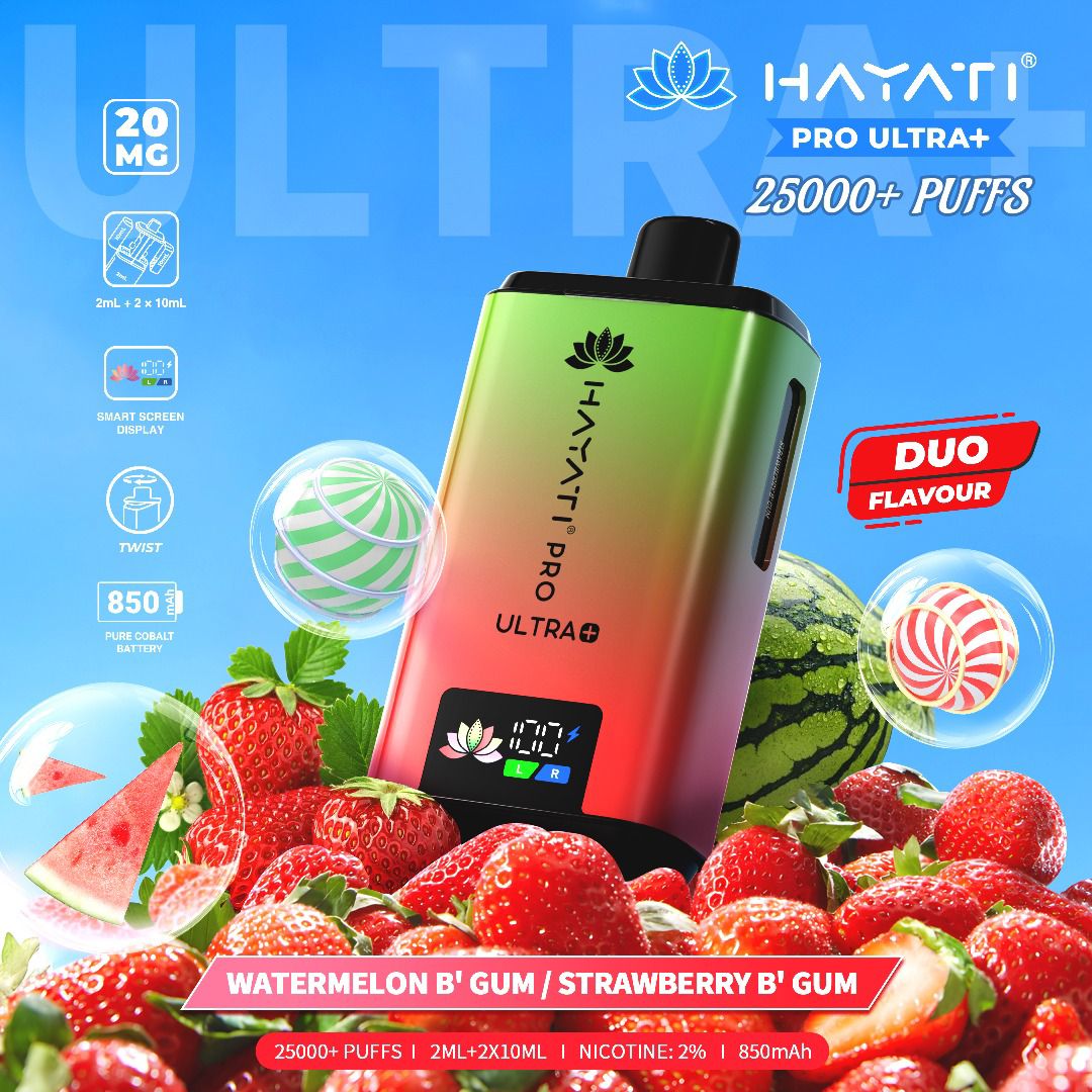 Buy Hayati Pro Ultra Plus 25k Prefilled Pod System Vape Kit Box of 5 - Watermelon B' Gum / Strawberry B' Gum