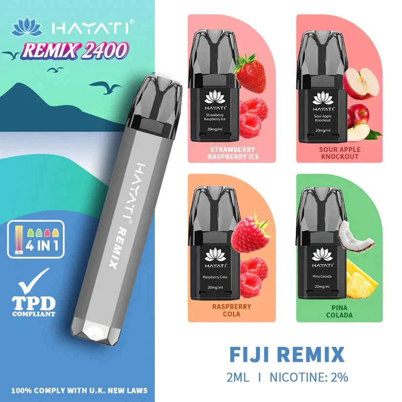 Buy Hayati Remix 2400 Puffs 4 in 1 Disposable Vape Pod Kit Box of 5 - Fiji Remix