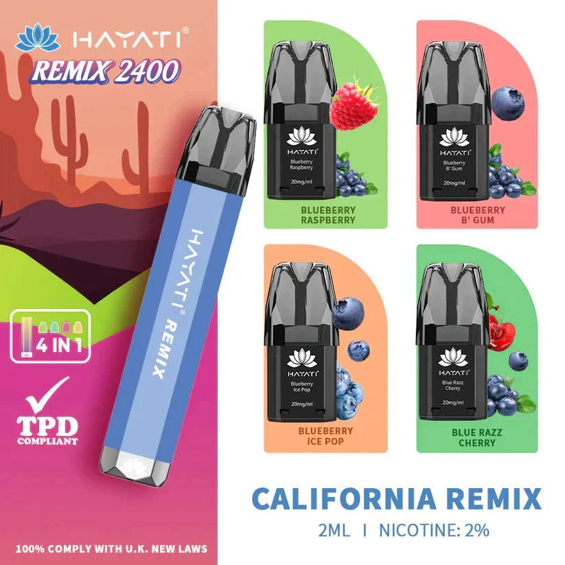Buy Hayati Remix 2400 Puffs 4 in 1 Disposable Vape Pod Kit Box of 5 - California Remix