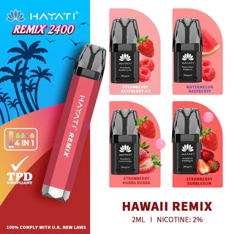 Buy Hayati Remix 2400 Puffs 4 in 1 Disposable Vape Pod Kit Box of 5 - Hawaii Remix