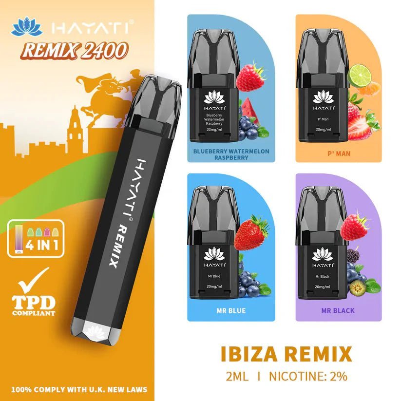 Buy Hayati Remix 2400 Puffs 4 in 1 Disposable Vape Pod Kit Box of 5 - Ibiza Remix