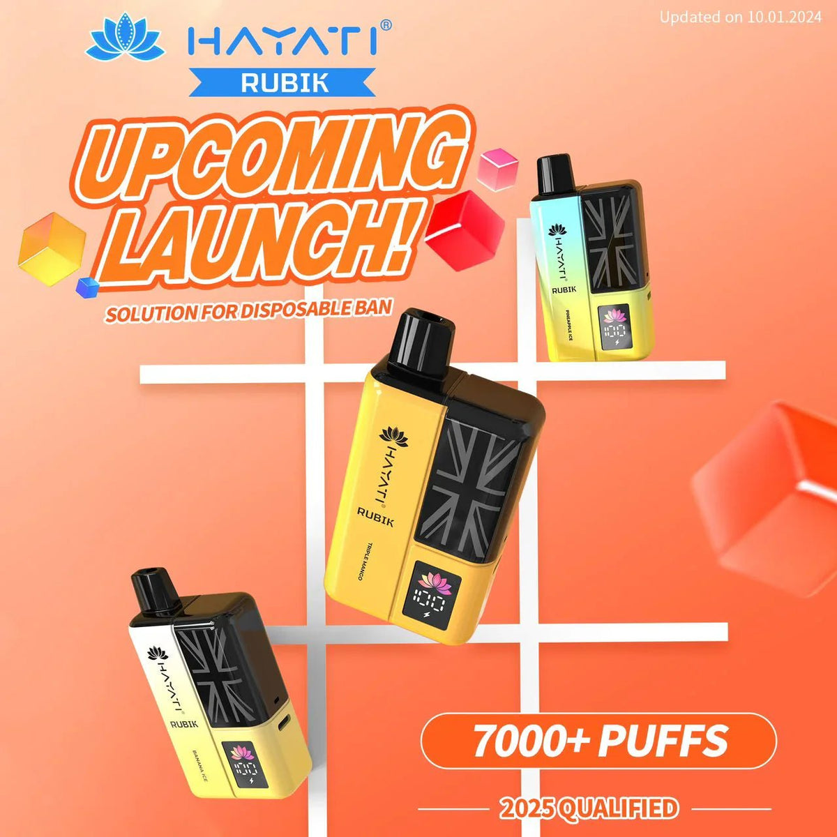 Buy Hayati Rubik 7000 Puffs Disposable Vape Kit Pack of 5 - Banana Ice