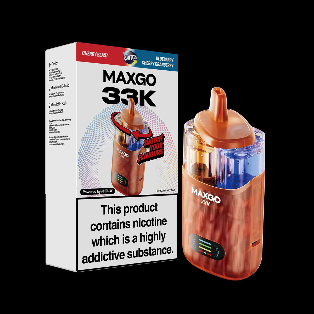 Buy MAXGO 33k Puffs Vape Kit Box of 3 - Blueberry Cherry Cranberry + Cherry Blast