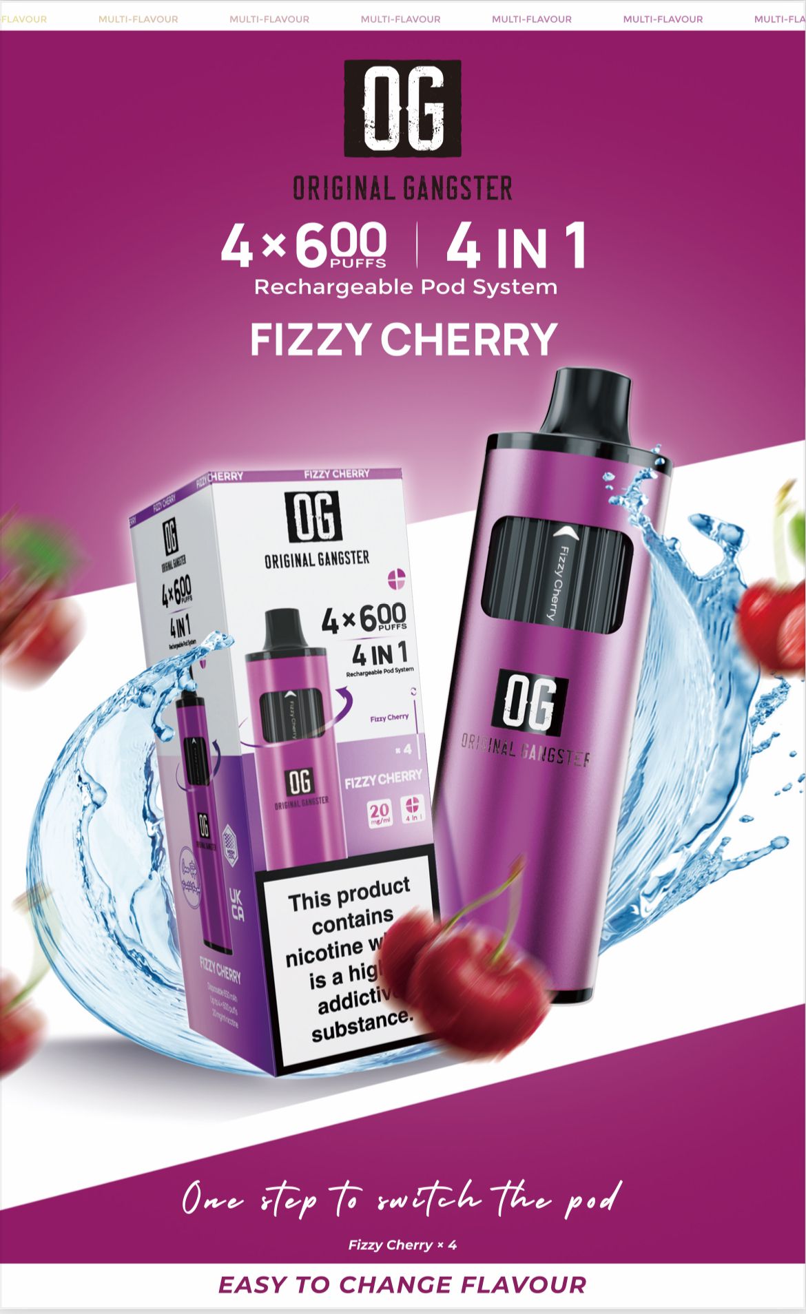 OG Original Gangster 2400 4 in 1 Vape Device Pack of 5 - Fizzy Cherry