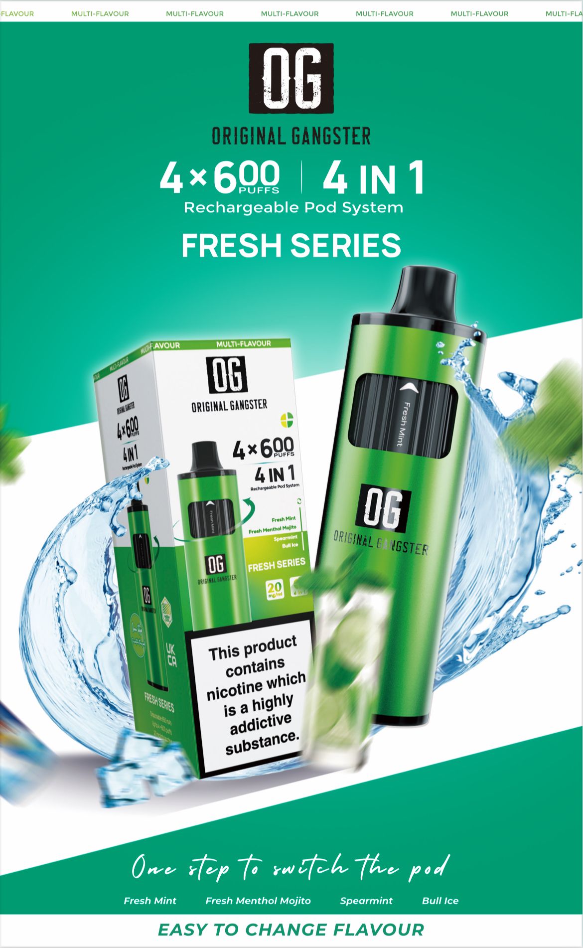 OG Original Gangster 2400 4 in 1 Vape Device Pack of 5 - Fresh Series