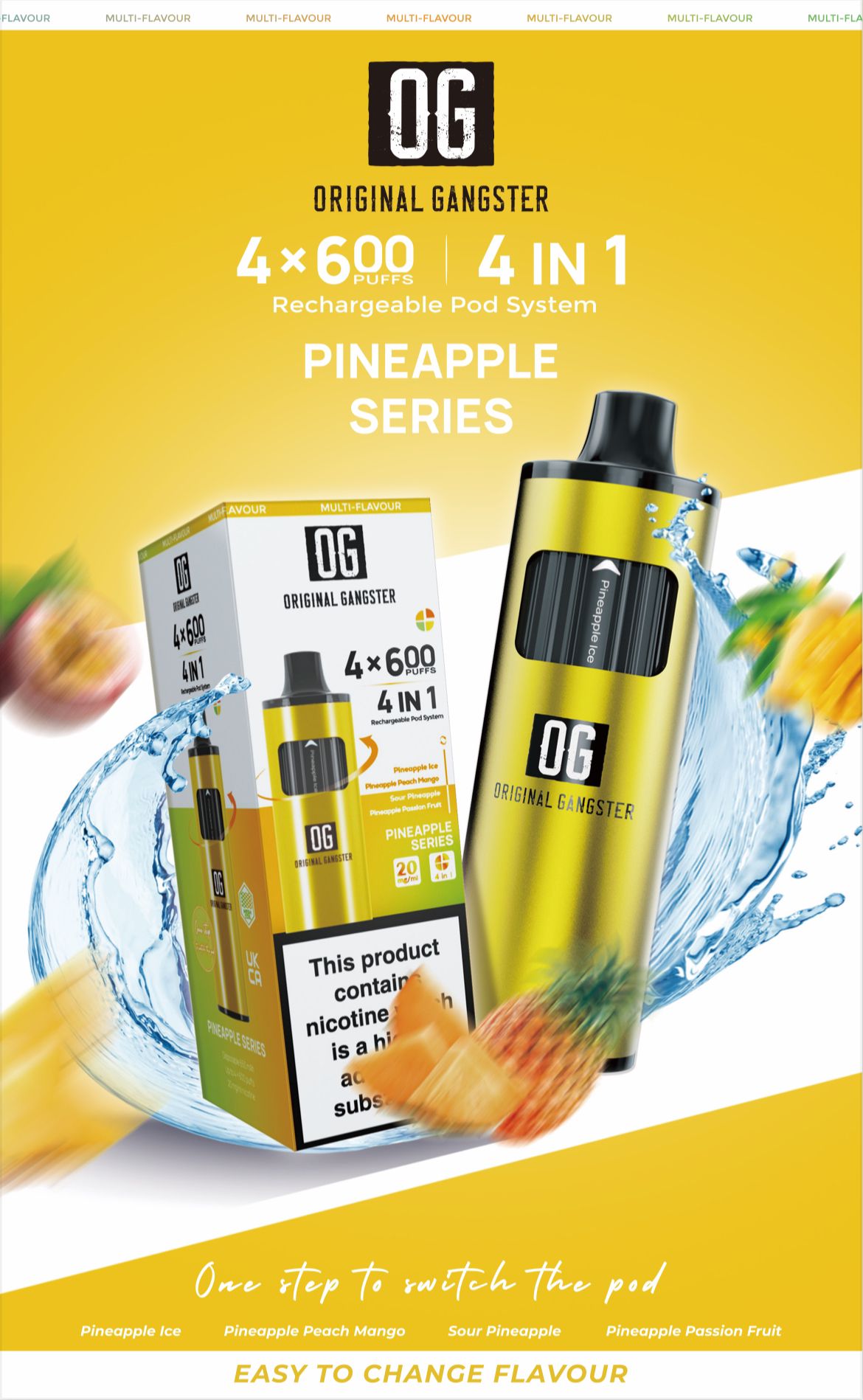 OG Original Gangster 2400 4 in 1 Vape Device Pack of 5 - Pineapple Series