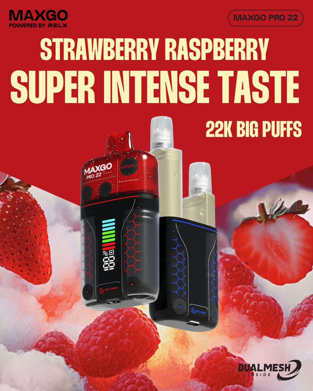 Buy RELX Maxgo 22k Disposable Vape Box of 5 - Strawberry Raspberry