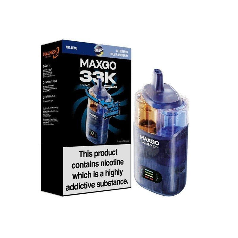 Buy Relx Maxgo 33k Prefilled Pod Vape Kit Pack of 3 - Mr Blue + Blueberry Sour Raspberry