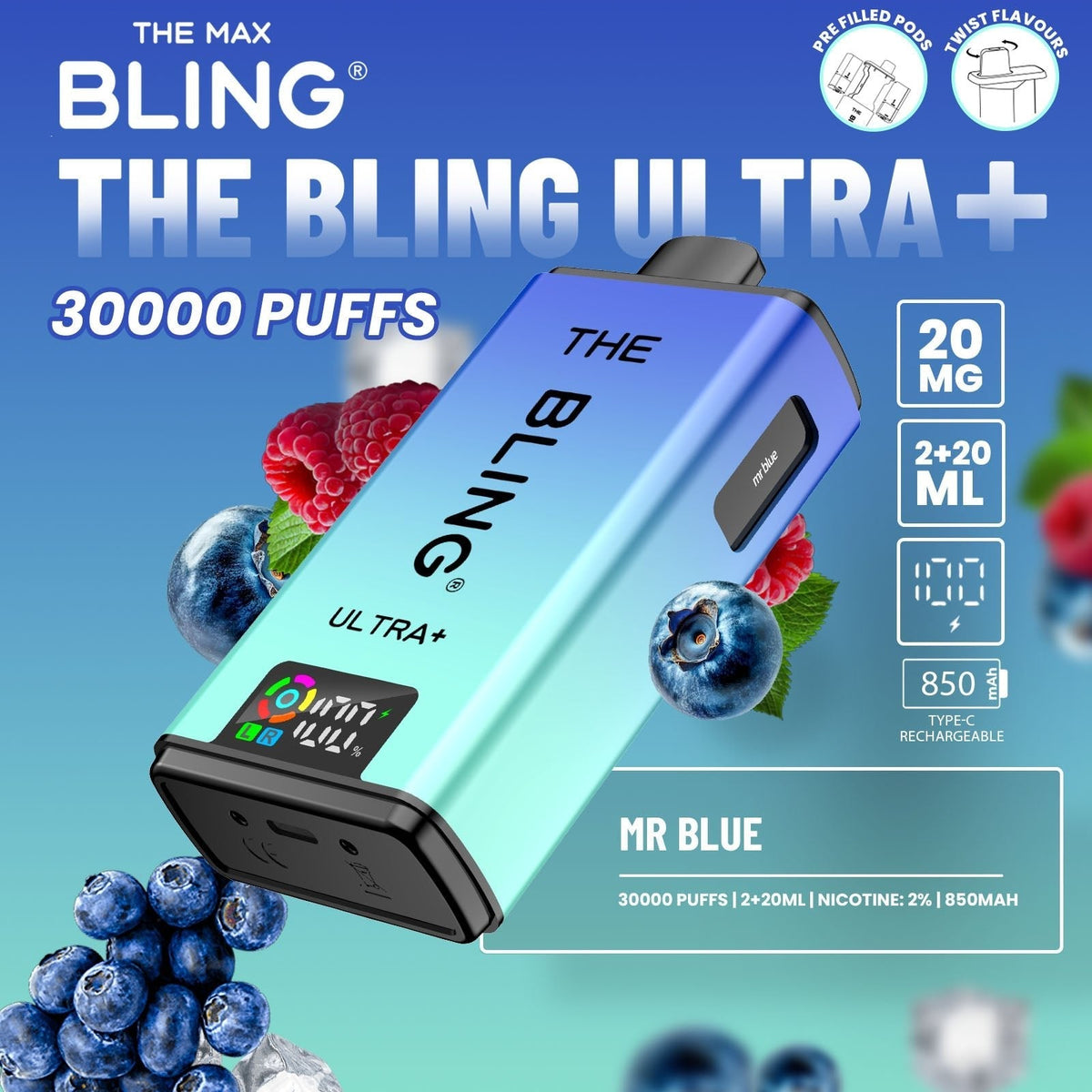 Buy The Bling Ultra Plus 30k Prefilled Vape Pod Kit Box of 5 - Mr Blue