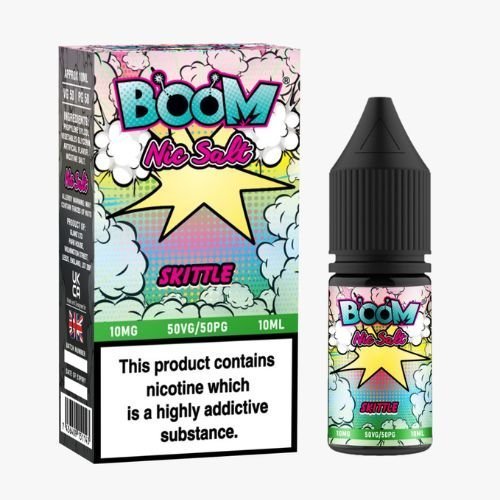 Buy Boom Nic Salts 10ml E - liquids - Box of 10 - Skittle
