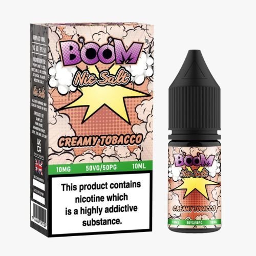 Buy Boom Nic Salts 10ml E - liquids - Box of 10 - Creamy Tobacco