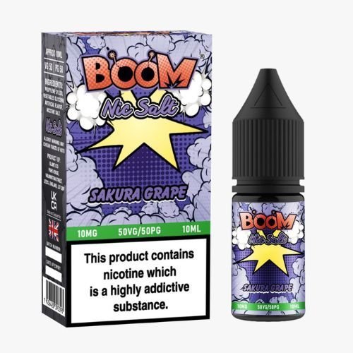 Buy Boom Nic Salts 10ml E - liquids - Box of 10 - Sakura Grape