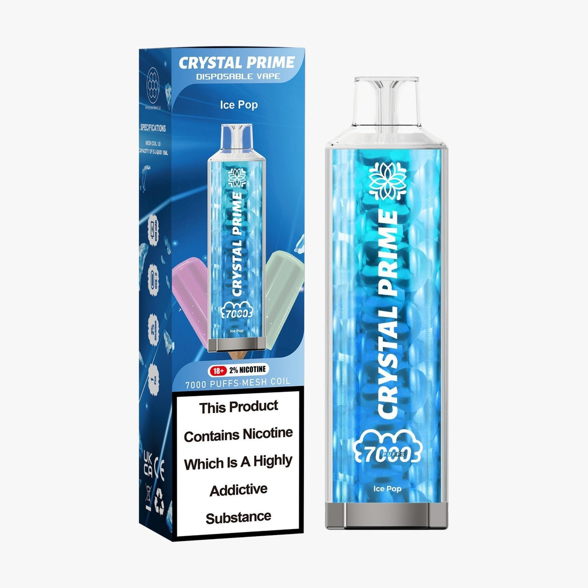 Buy Crystal Prime 7000 Puffs Disposable Vape Box of 10 - Ice Pop * New *