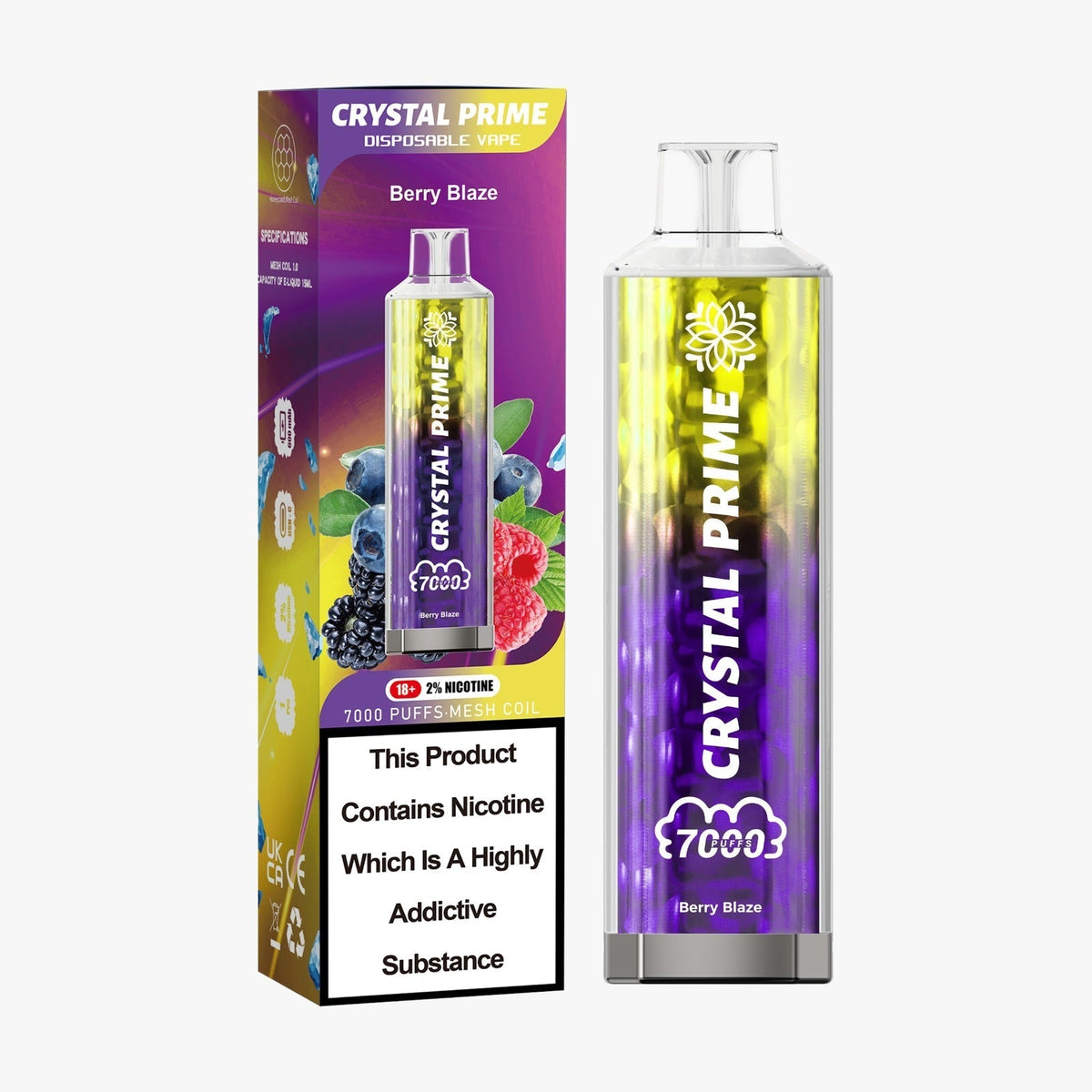 Buy Crystal Prime 7000 Puffs Disposable Vape Box of 10 - Berry Blaze * New *