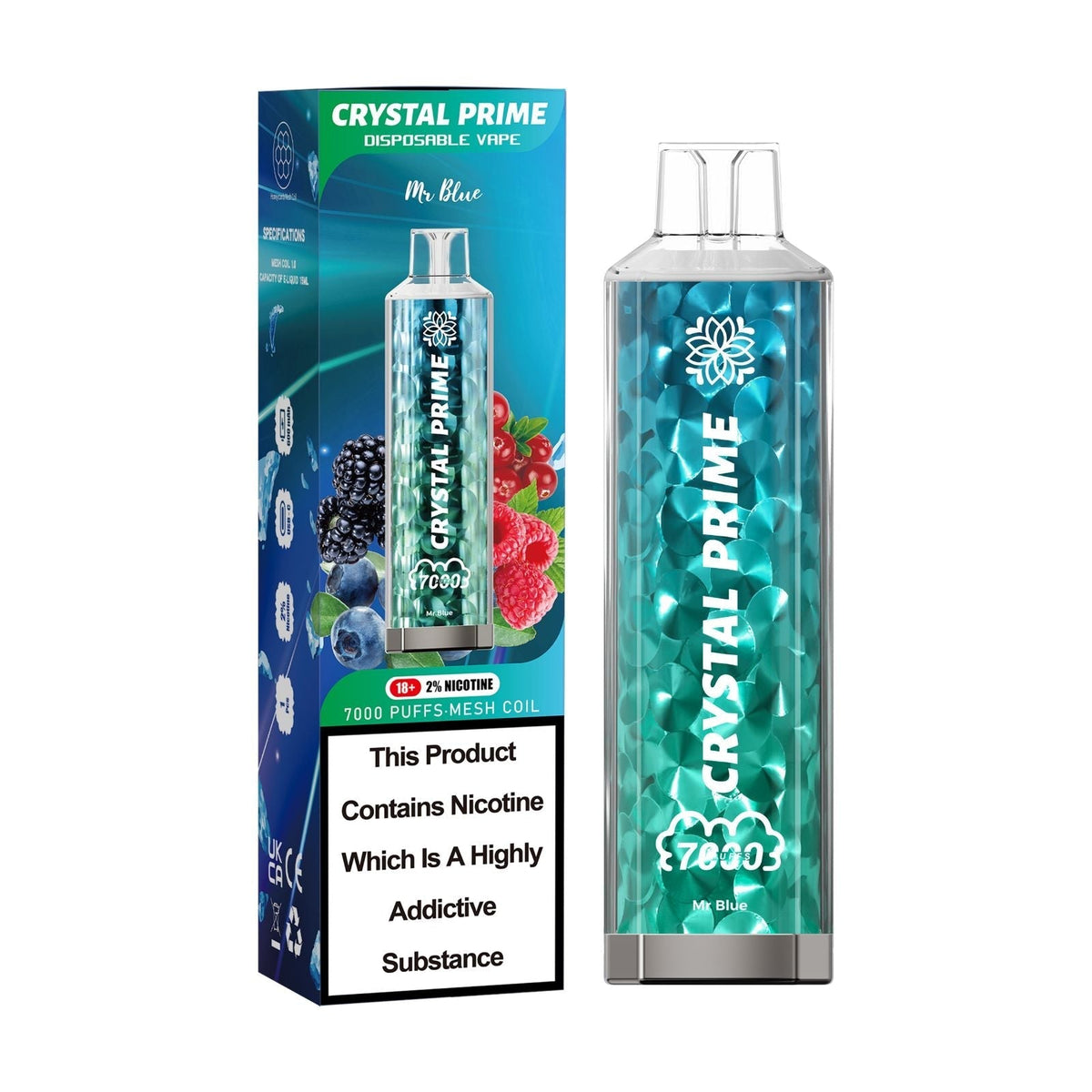 Buy Crystal Prime 7000 Puffs Disposable Vape Box of 10 - Mr Blue