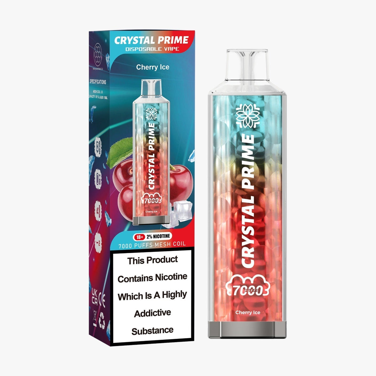 Buy Crystal Prime 7000 Puffs Disposable Vape Box of 10 - Cherry Ice * New *