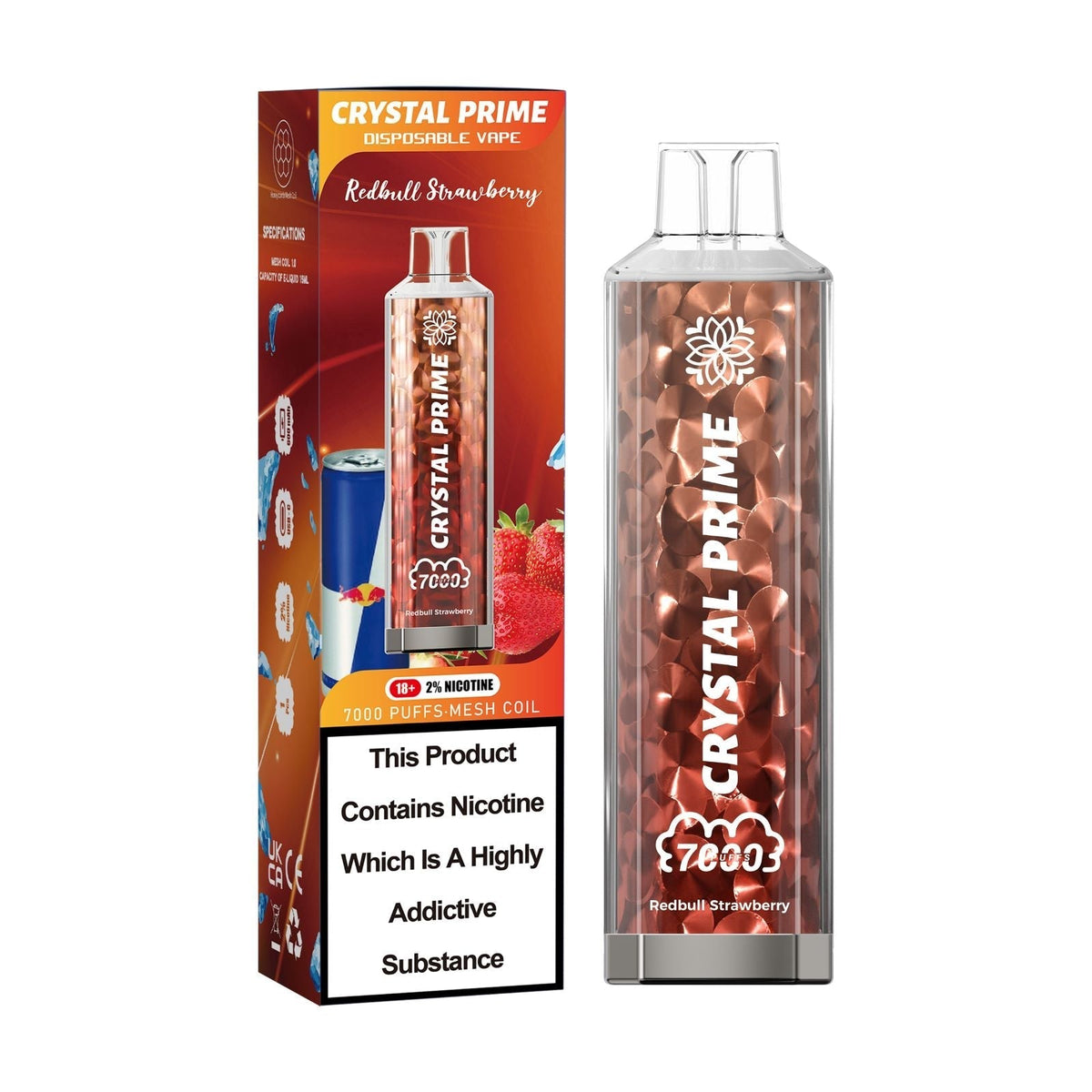 Buy Crystal Prime 7000 Puffs Disposable Vape Box of 10 - Red Bull Strawberry