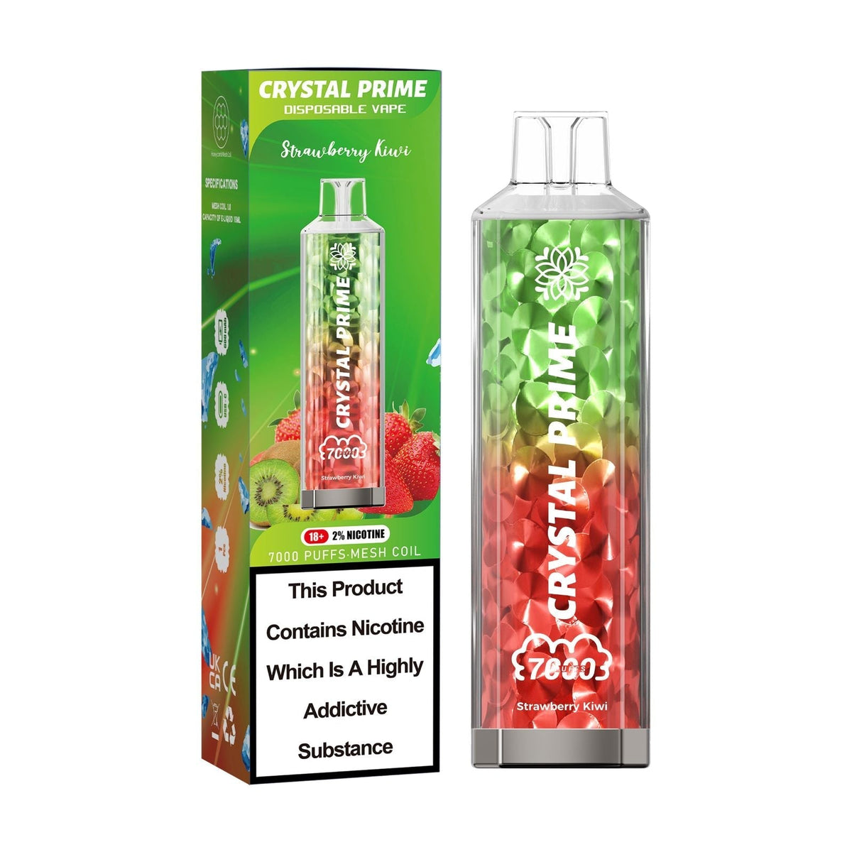Buy Crystal Prime 7000 Puffs Disposable Vape Box of 10 - Strawberry Kiwi