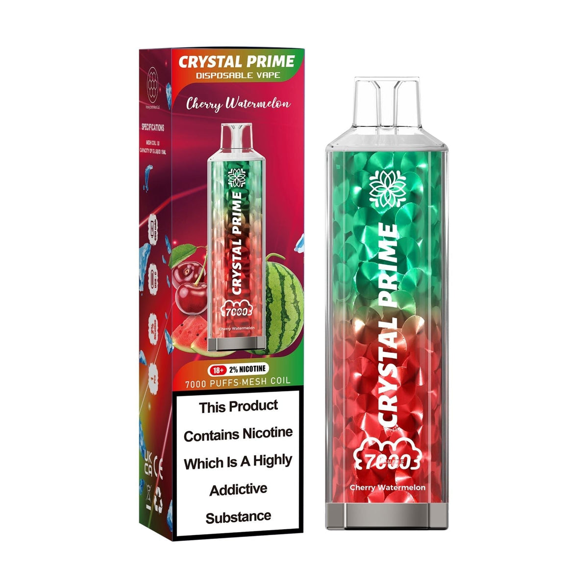 Buy Crystal Prime 7000 Puffs Disposable Vape Box of 10 - Cherry Watermelon