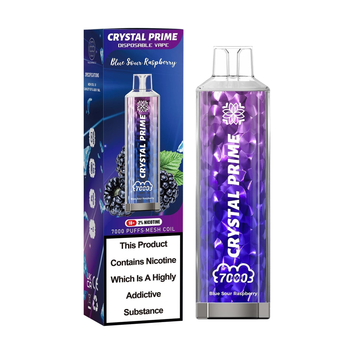 Buy Crystal Prime 7000 Puffs Disposable Vape Box of 10 - Blue Sour Raspberry