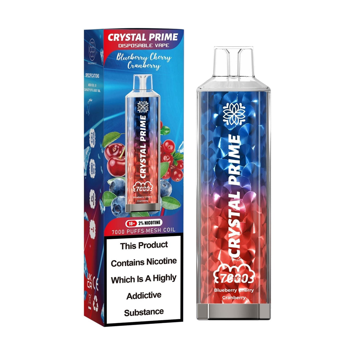 Buy Crystal Prime 7000 Puffs Disposable Vape Box of 10 - Blueberry Cherry Cranberry
