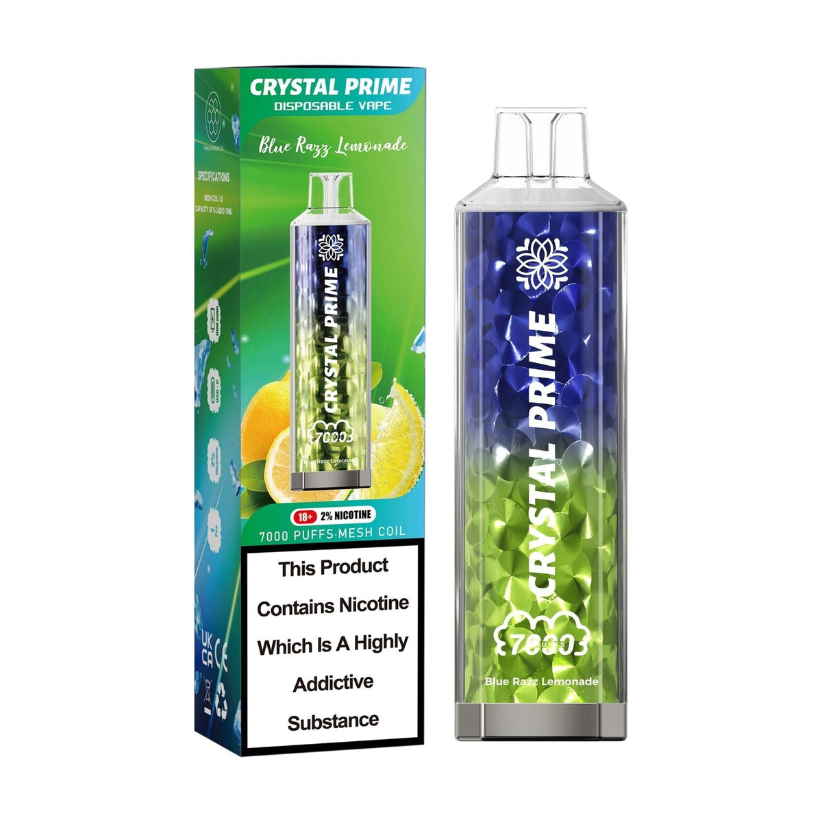 Buy Crystal Prime 7000 Puffs Disposable Vape Box of 10 - Blue Razz Lemonade
