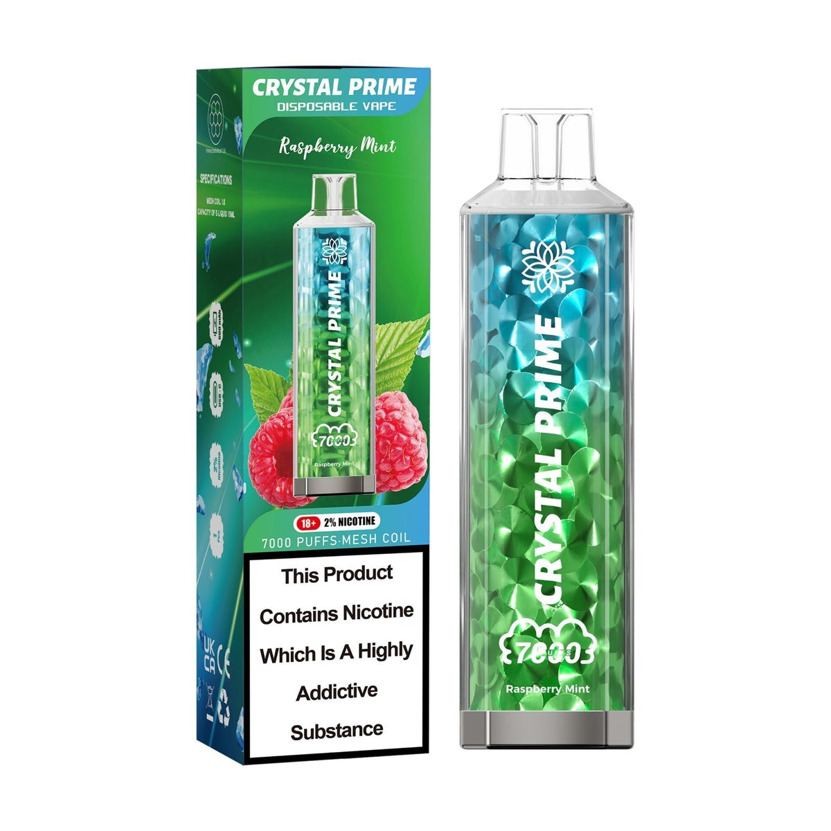 Buy Crystal Prime 7000 Puffs Disposable Vape Box of 10 - Raspberry Mint