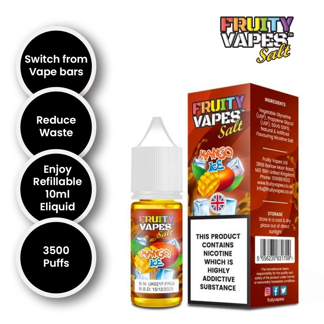 Buy Fruity Vapes Salt 10ml Nic Salts Box of 10 - Mango Ice