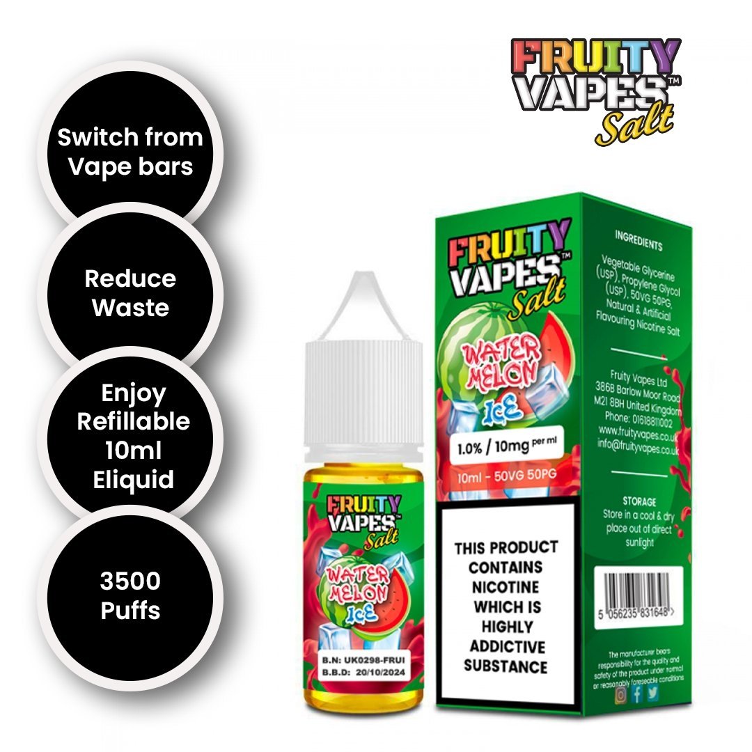 Buy Fruity Vapes Salt 10ml Nic Salts Box of 10 - Watermelon Ice