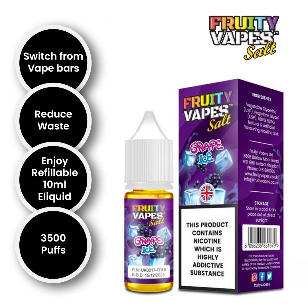 Buy Fruity Vapes Salt 10ml Nic Salts Box of 10 - Grape Ice