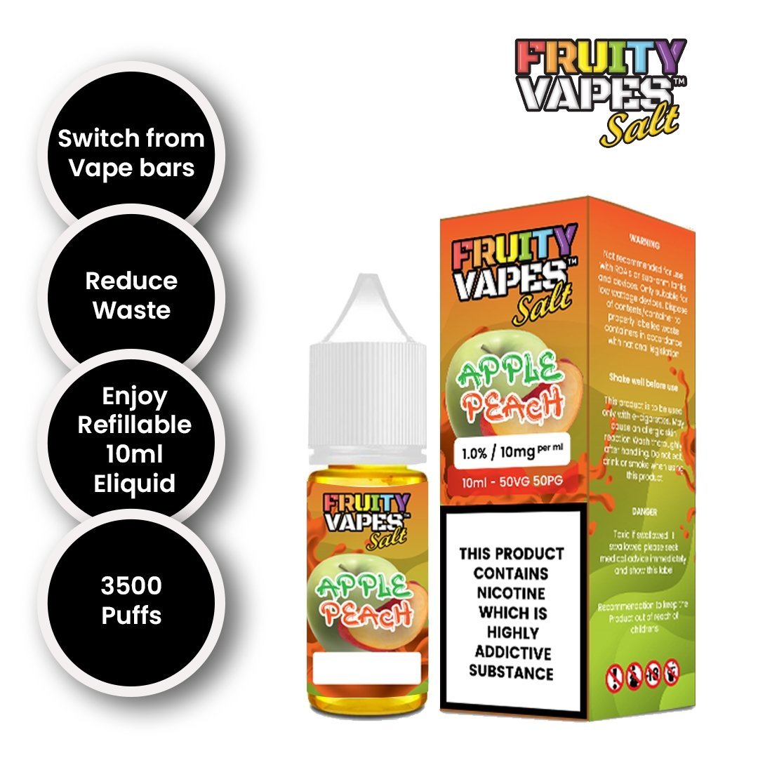 Buy Fruity Vapes Salt 10ml Nic Salts Box of 10 - Apple Peach